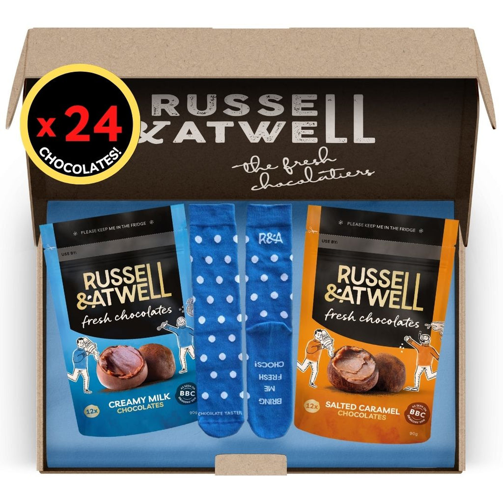 Milk & Caramel Fresh Chocs and Socks - Russell and Atwell