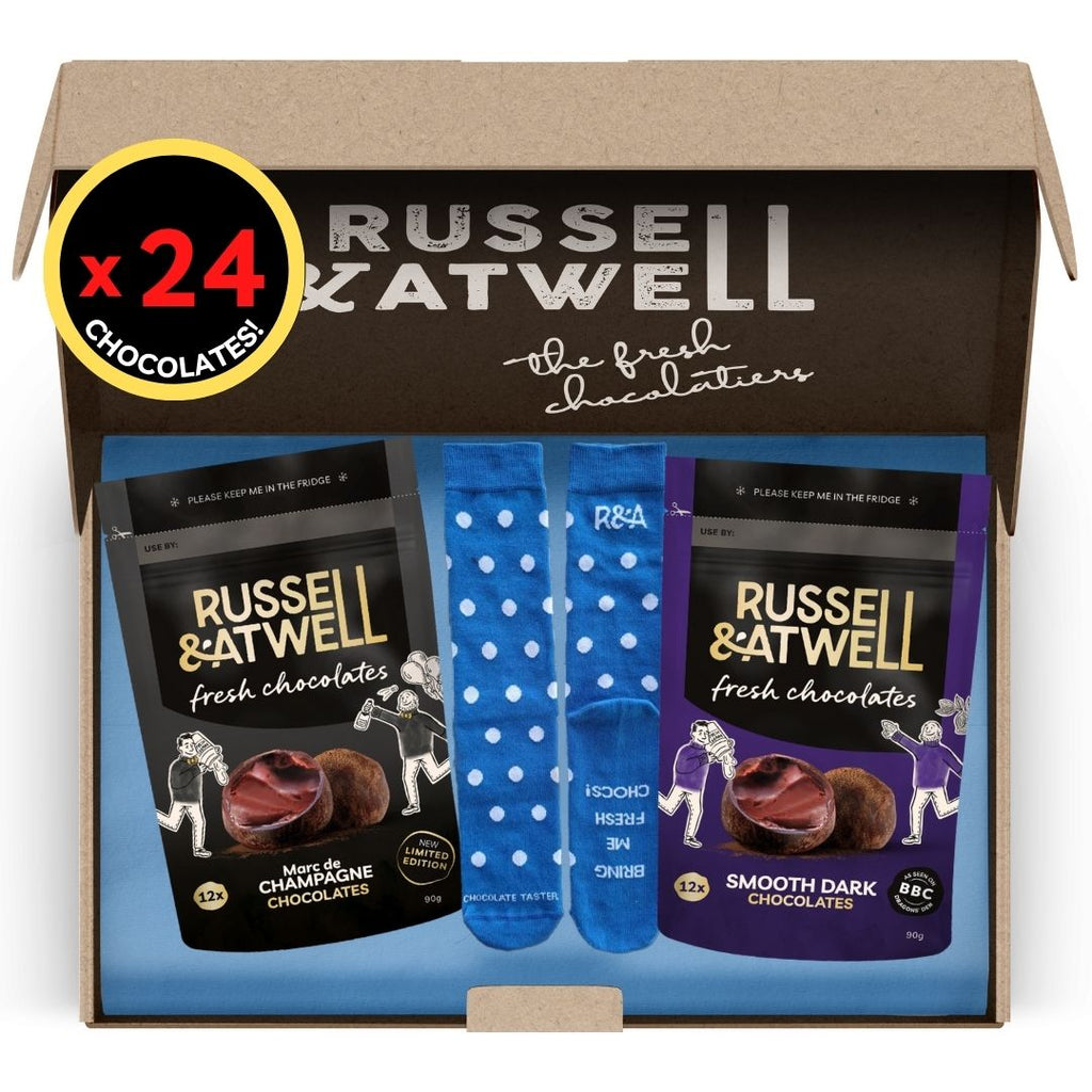 Smooth Dark & Champagne Chocs & Socks - Russell and Atwell